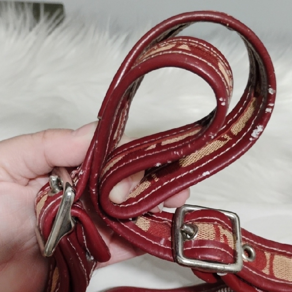 ON HOLD! SALE! RARE! Coach Vintage Signature Red/Tan Shoulder Bag Made In USA - Picture 11 of 12